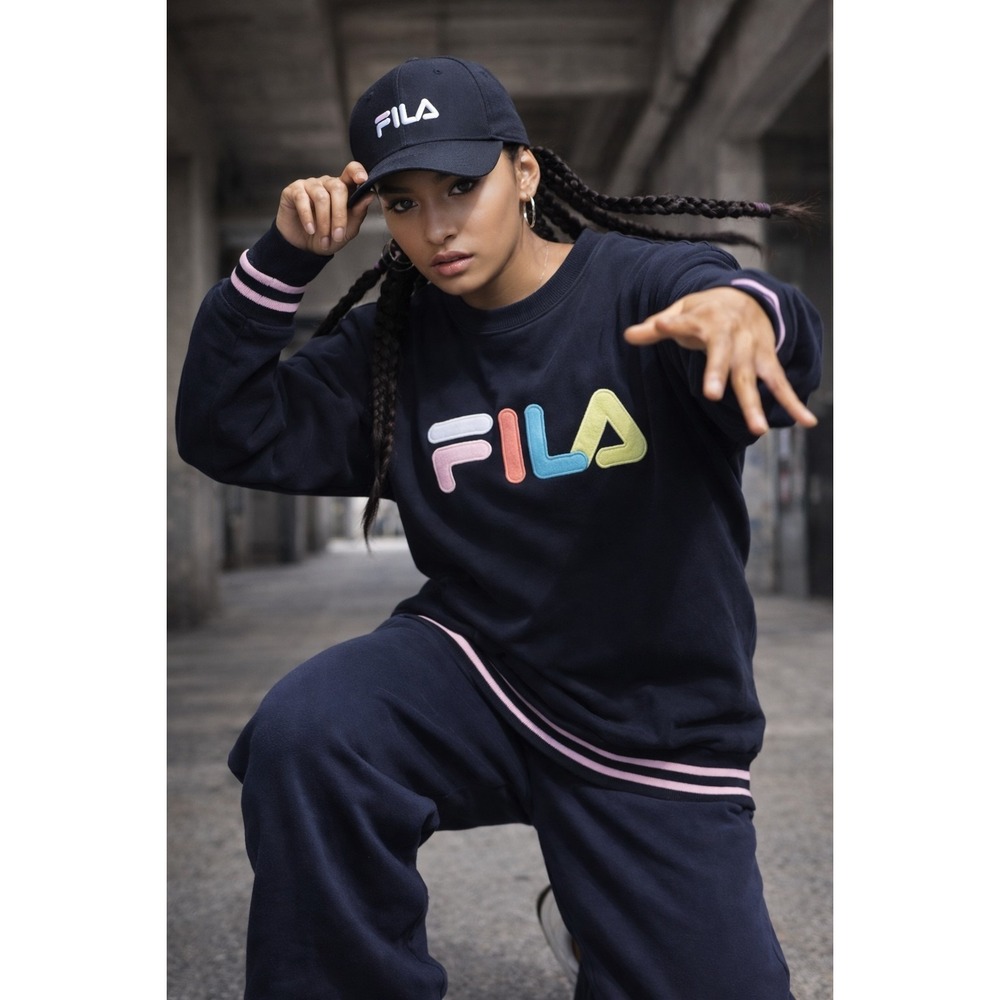 Fila Black Colorful Spellout Crewneck Sweatshirt Women's LARGE
